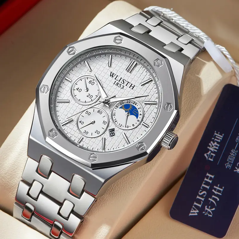 Men's Swiss Brand Waterproof Chronograph Watch Black Steel Band - Image 3