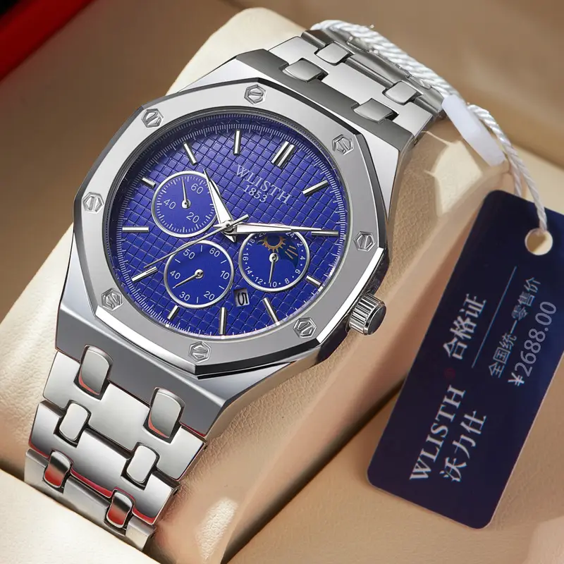 Men's Swiss Brand Waterproof Chronograph Watch Black Steel Band - Image 7