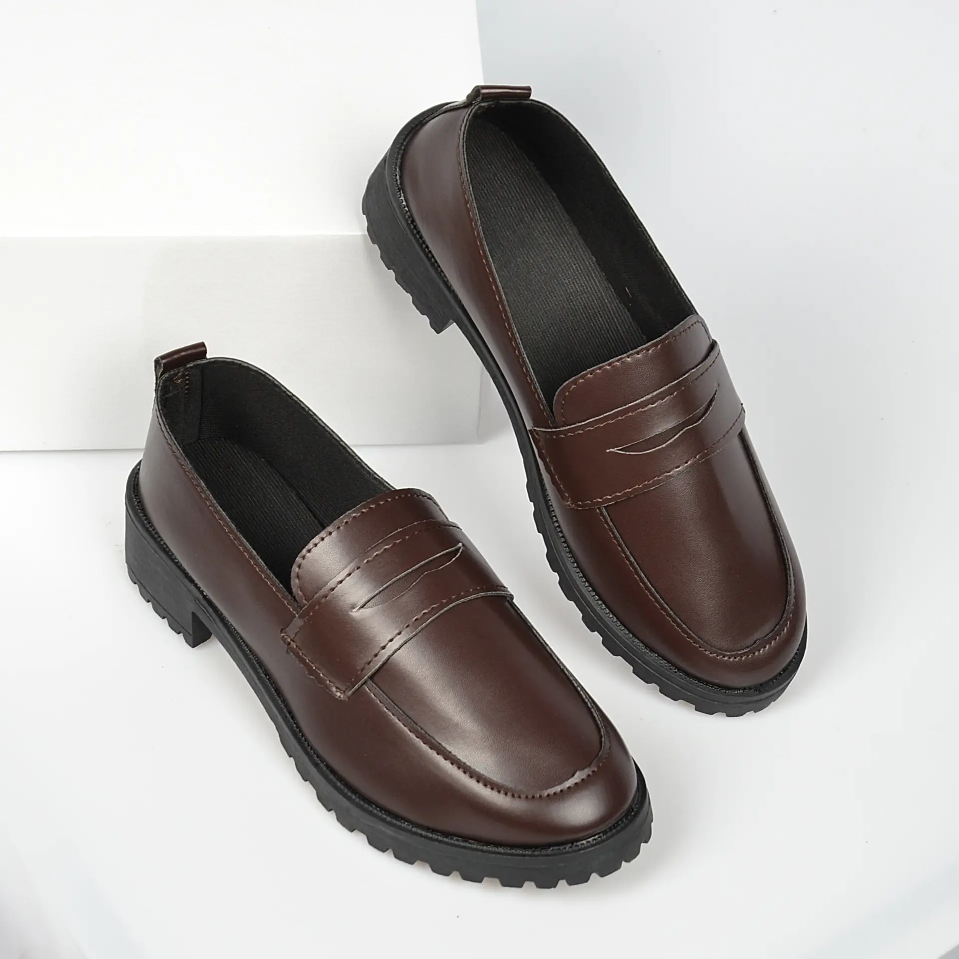 Black Leather Slip-On Loafers for Women - Image 2