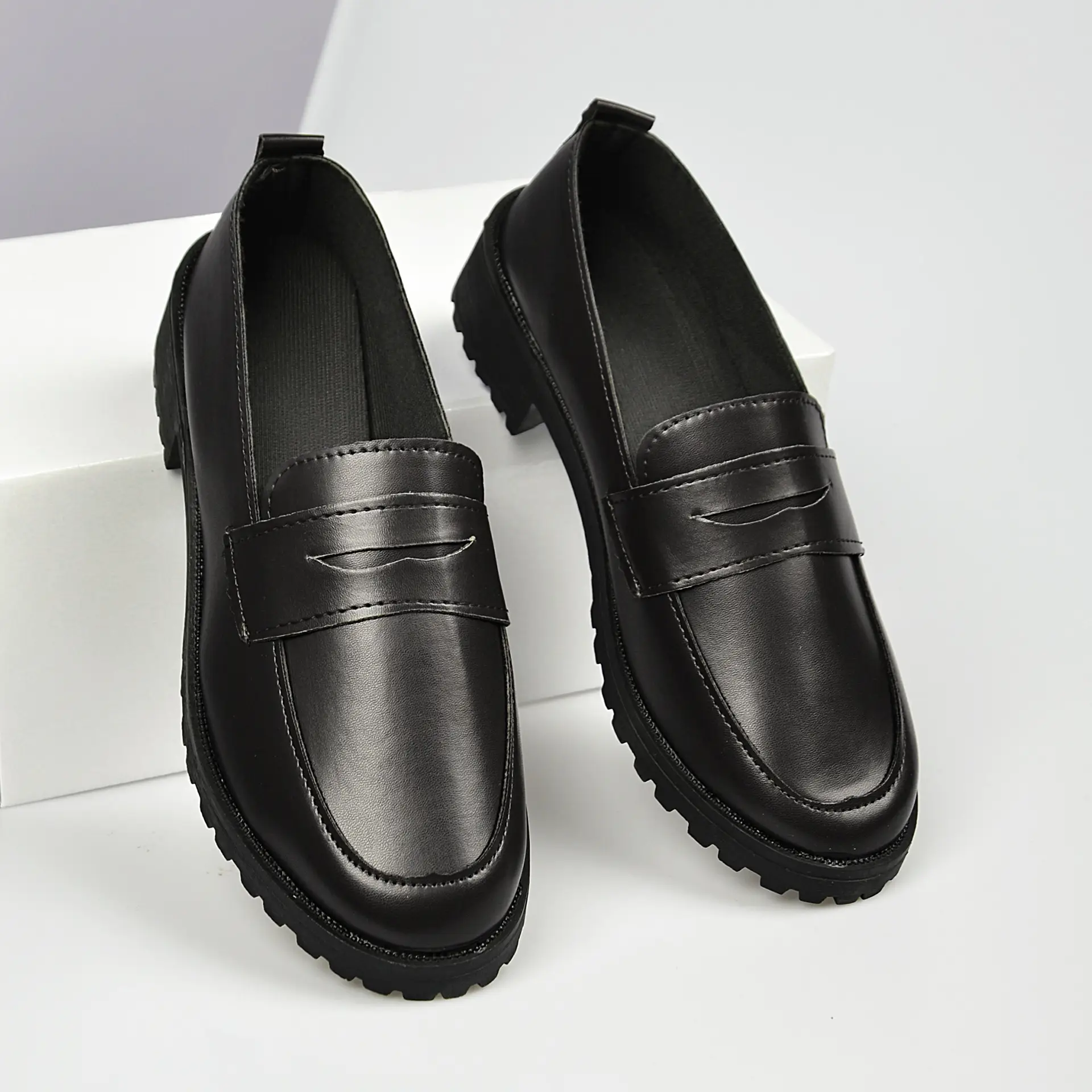 Black Leather Slip-On Loafers for Women - Image 3