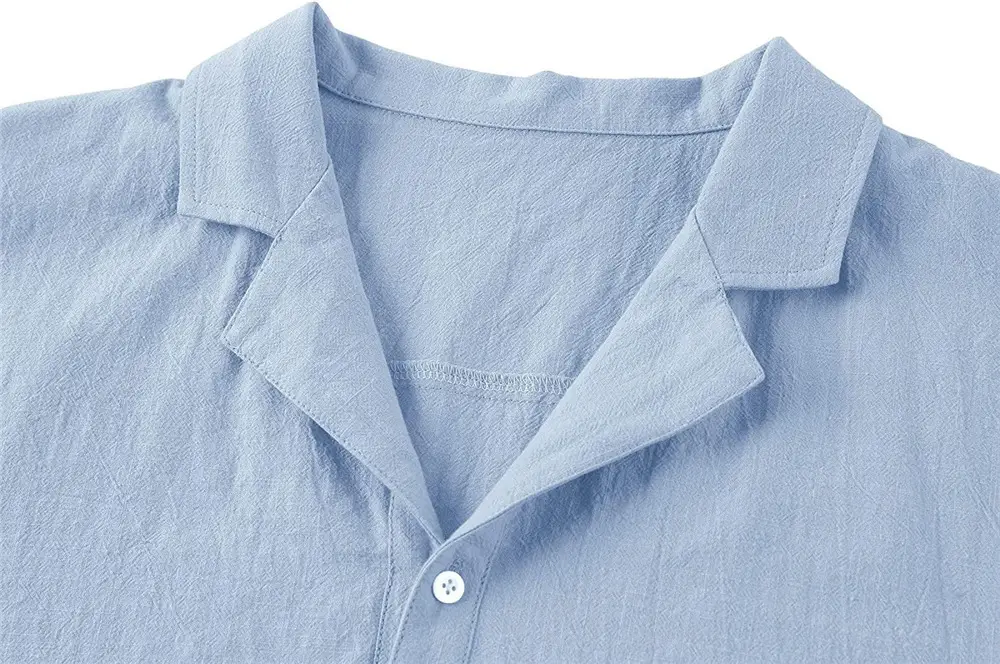 Men's 2023 Cotton Linen Casual Shirt Beige Short Sleeve — feature 11
