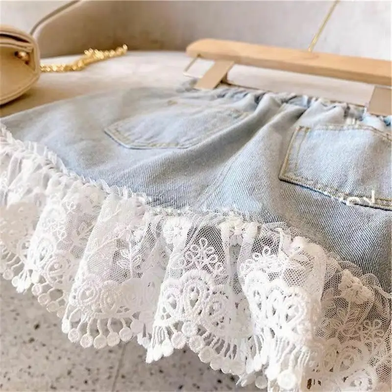 Girls' Lace Step Denim Skirt Blue White - Image 8