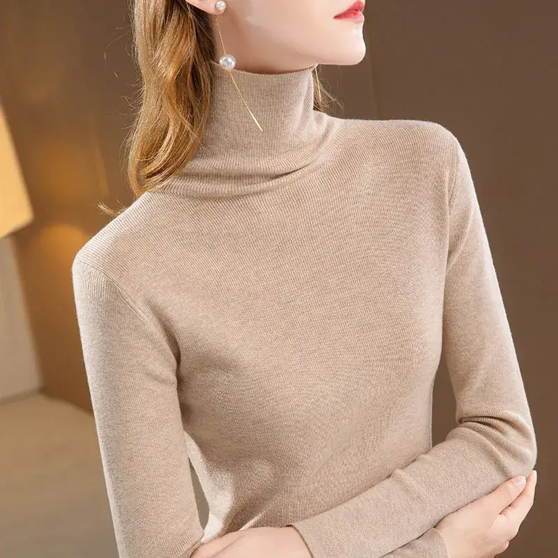 Women's Beige Knitted Turtleneck Sweater 2024 - Image 6