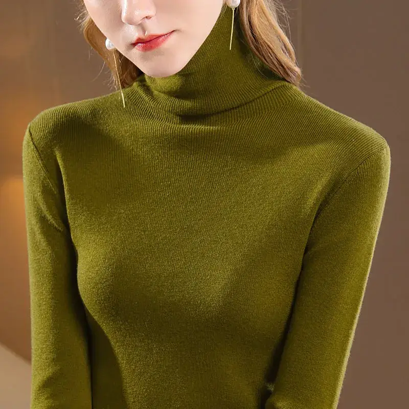 Women's Beige Knitted Turtleneck Sweater 2024 - Image 7