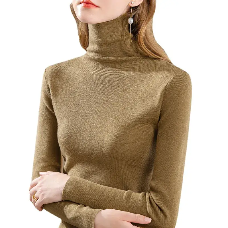 Women's Beige Knitted Turtleneck Sweater 2024 - Image 9