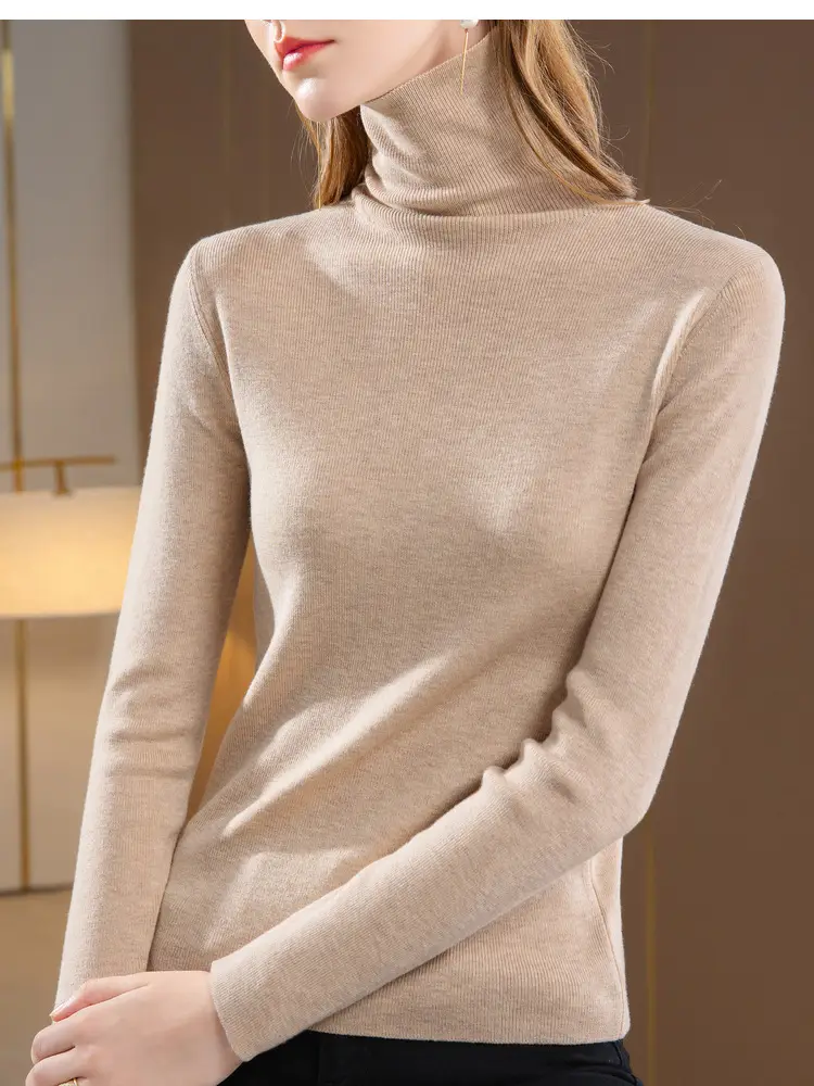 Women's Beige Knitted Turtleneck Sweater 2024 — feature 3