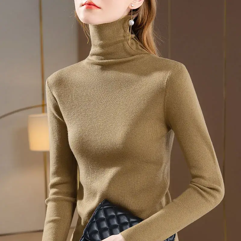 Women's Beige Knitted Turtleneck Sweater 2024 - Image 4