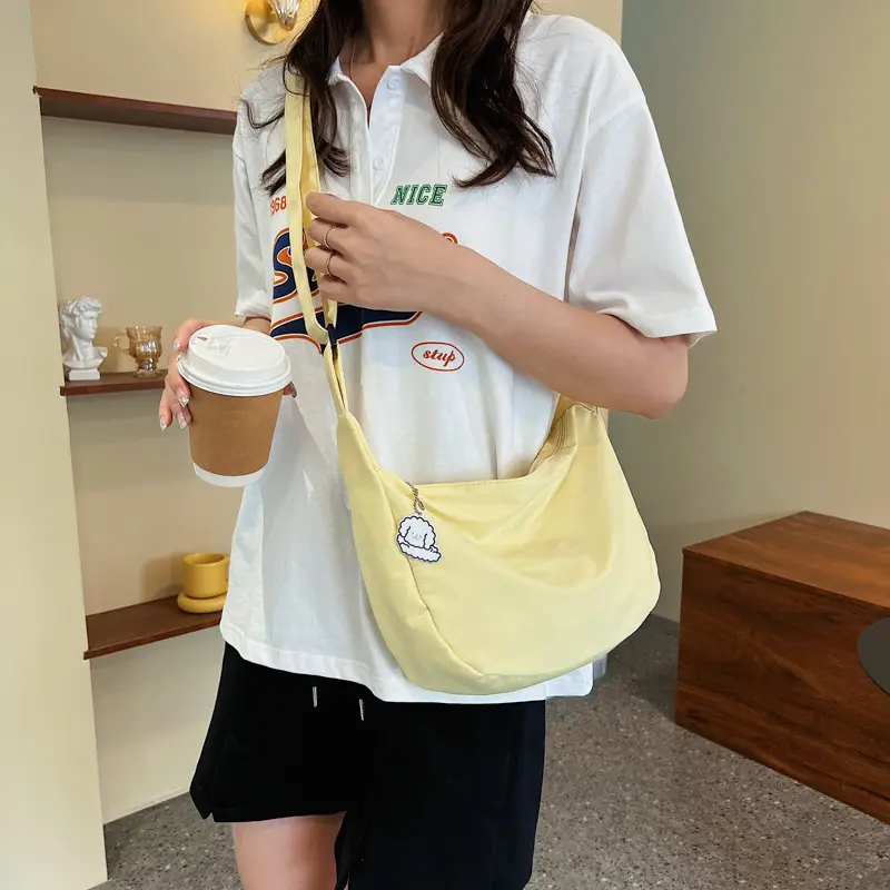 Golden Korean Ins Soft Shoulder Bag with Pearl Button - Image 9
