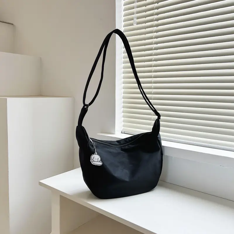 Golden Korean Ins Soft Shoulder Bag with Pearl Button - Image 2