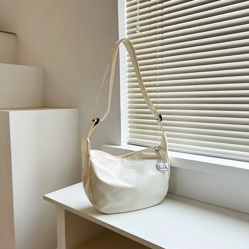 Golden Korean Ins Soft Shoulder Bag with Pearl Button - Image 3