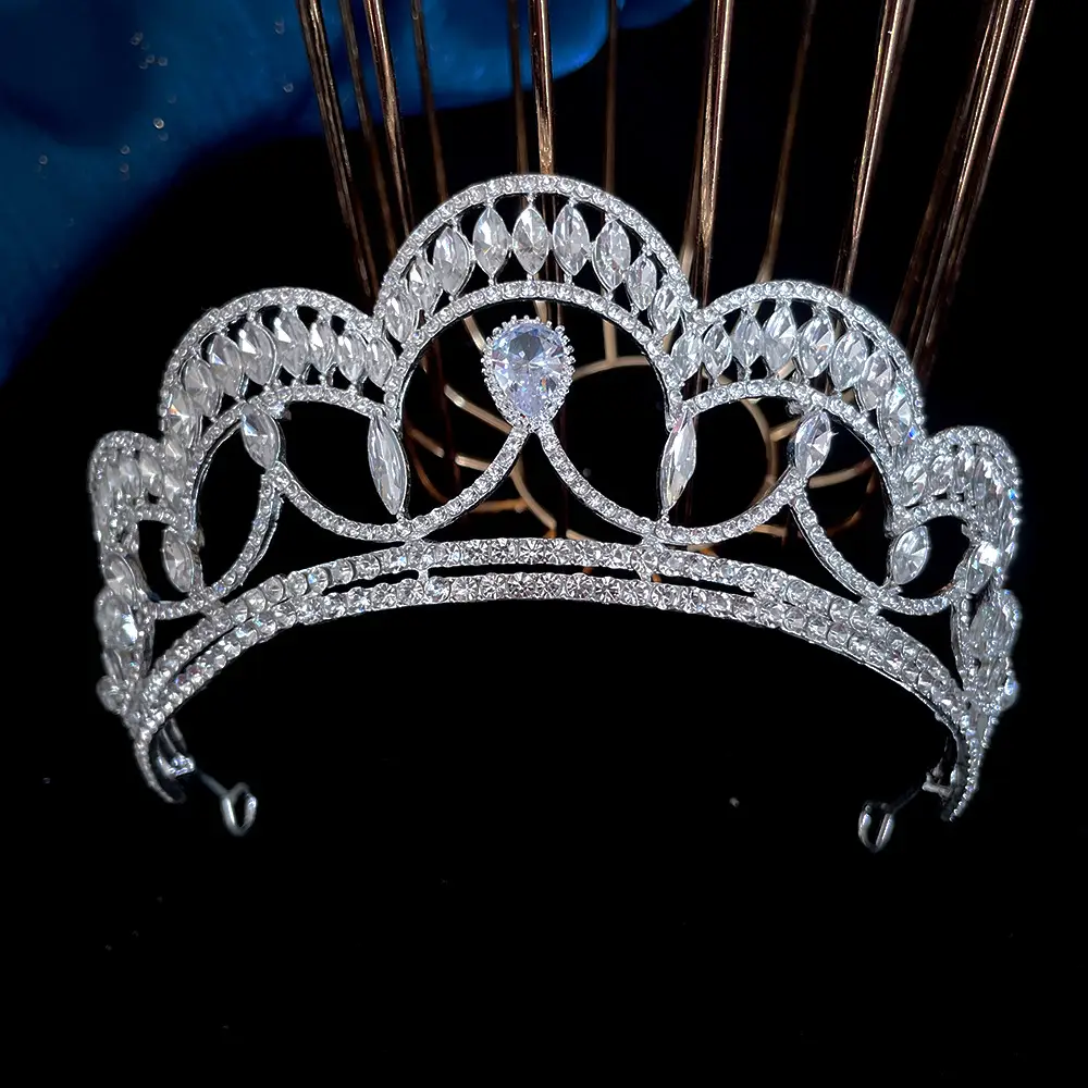 Silver Crystal Bridal Crown for Wedding & Photo Styling - Image 3