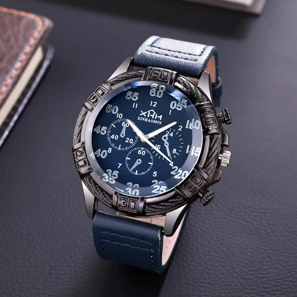 Men's Large Dial Cowboy Watch Brown Leather Belt Quartz - Image 4