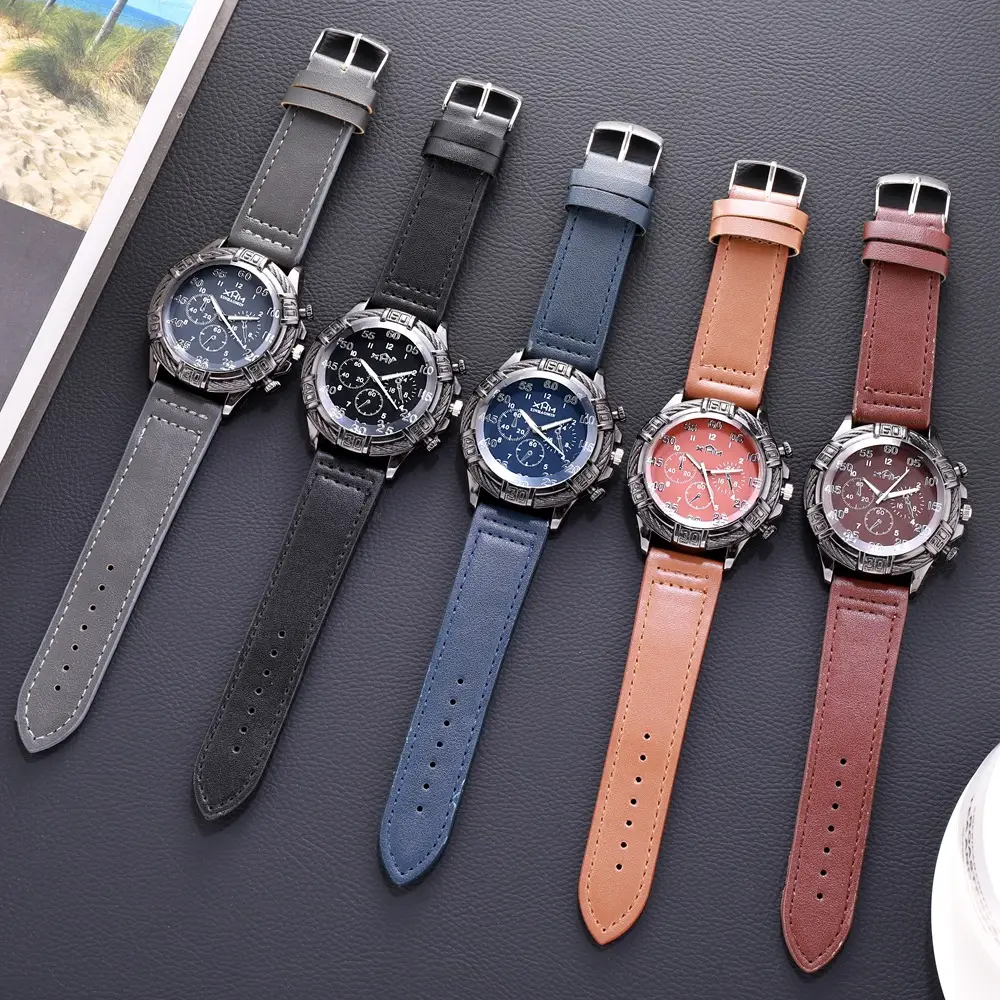 Men's Large Dial Cowboy Watch Brown Leather Belt Quartz - Image 7