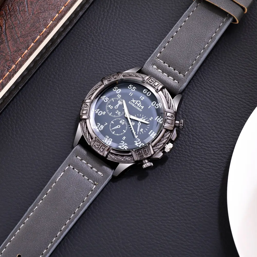 Men's Large Dial Cowboy Watch Brown Leather Belt Quartz - Image 5