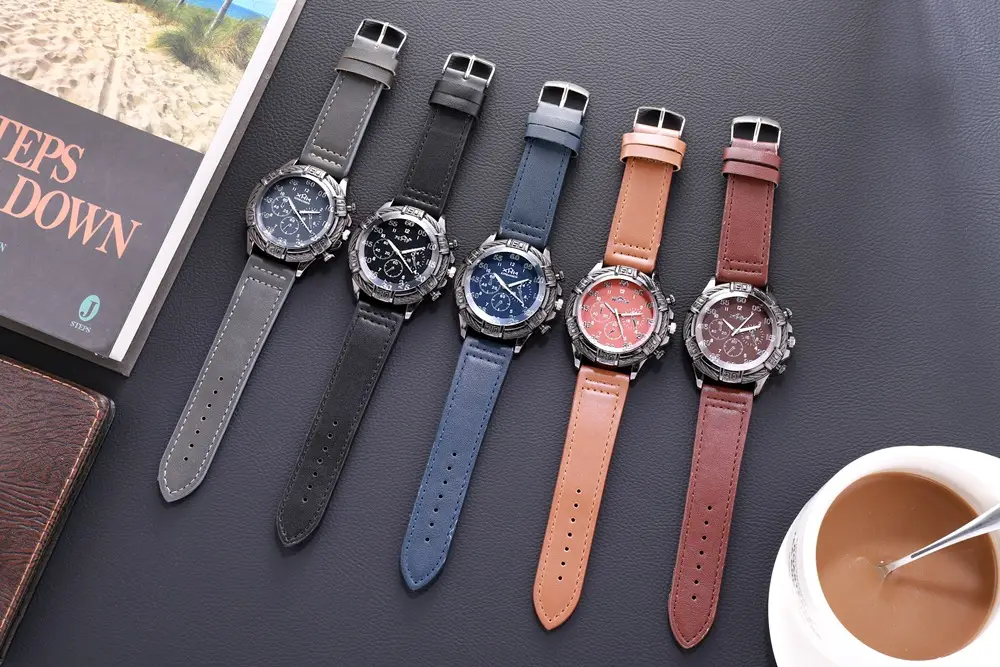 Men's Large Dial Cowboy Watch Brown Leather Belt Quartz — feature 7