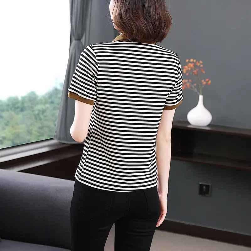 Women Striped Polo Collar Top Large 2023 - Image 7