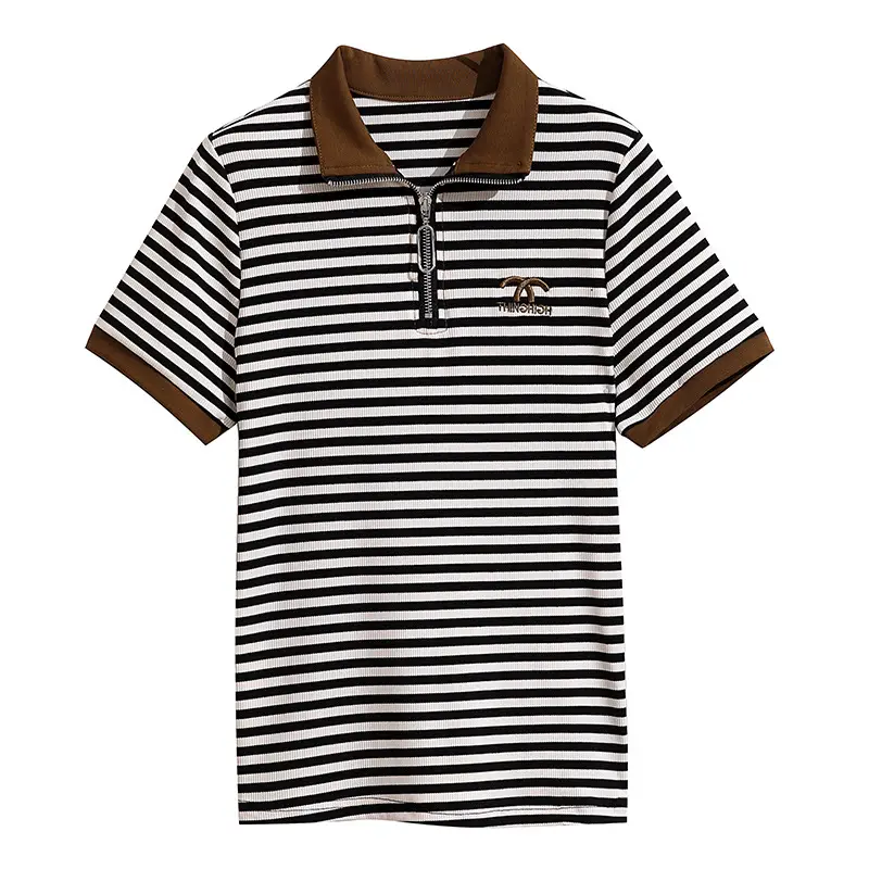 Women Striped Polo Collar Top Large 2023 - Image 9