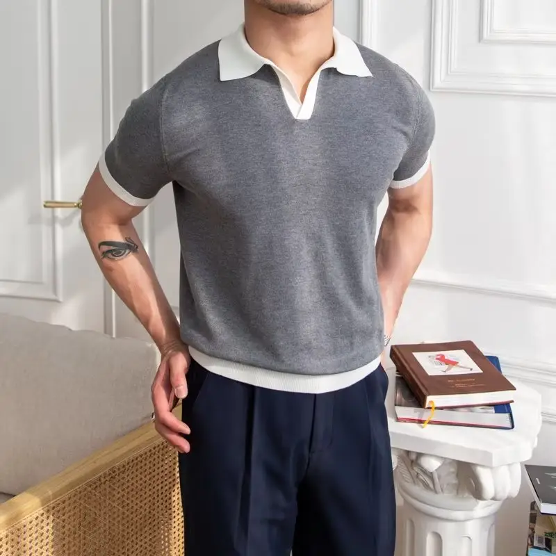 Men's Red Polo Shirt White Pants 2025 Summer - Image 5