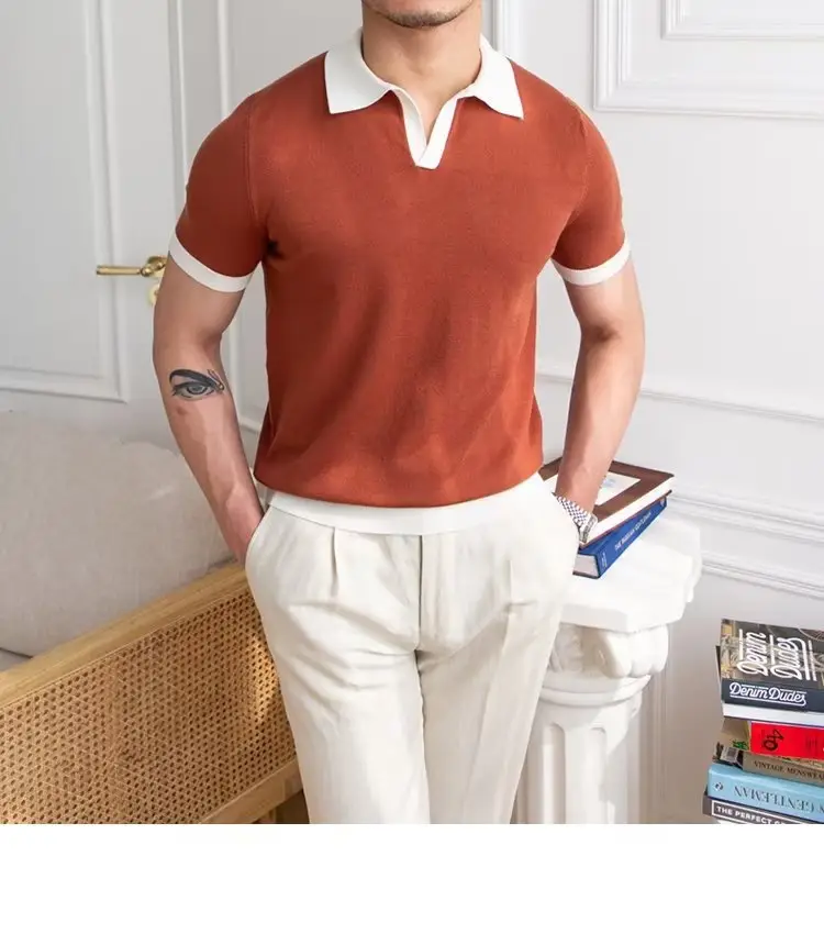 Men's Red Polo Shirt White Pants 2025 Summer — feature 12