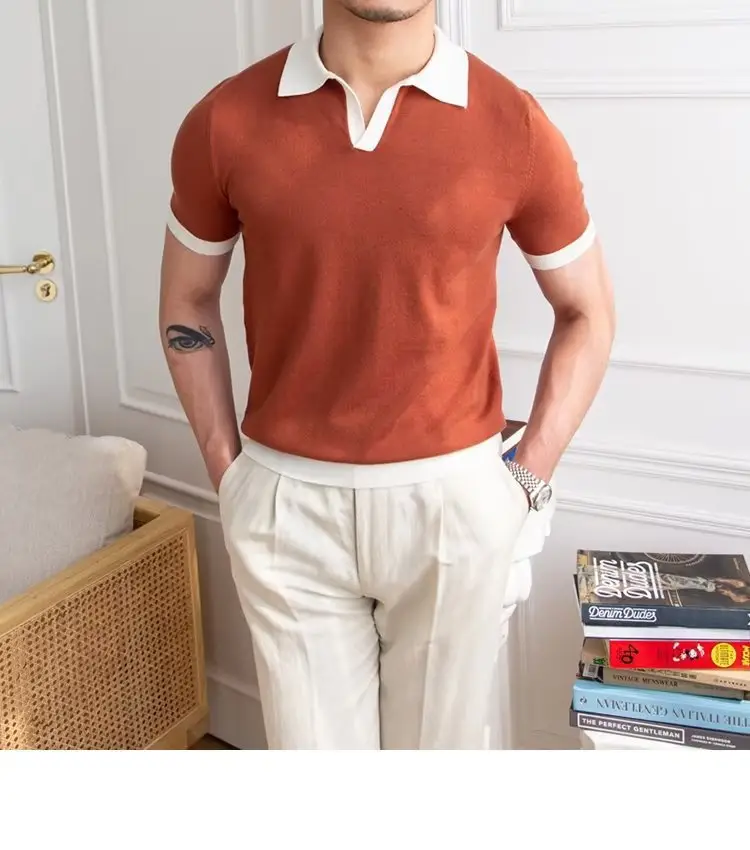 Men's Red Polo Shirt White Pants 2025 Summer — feature 14