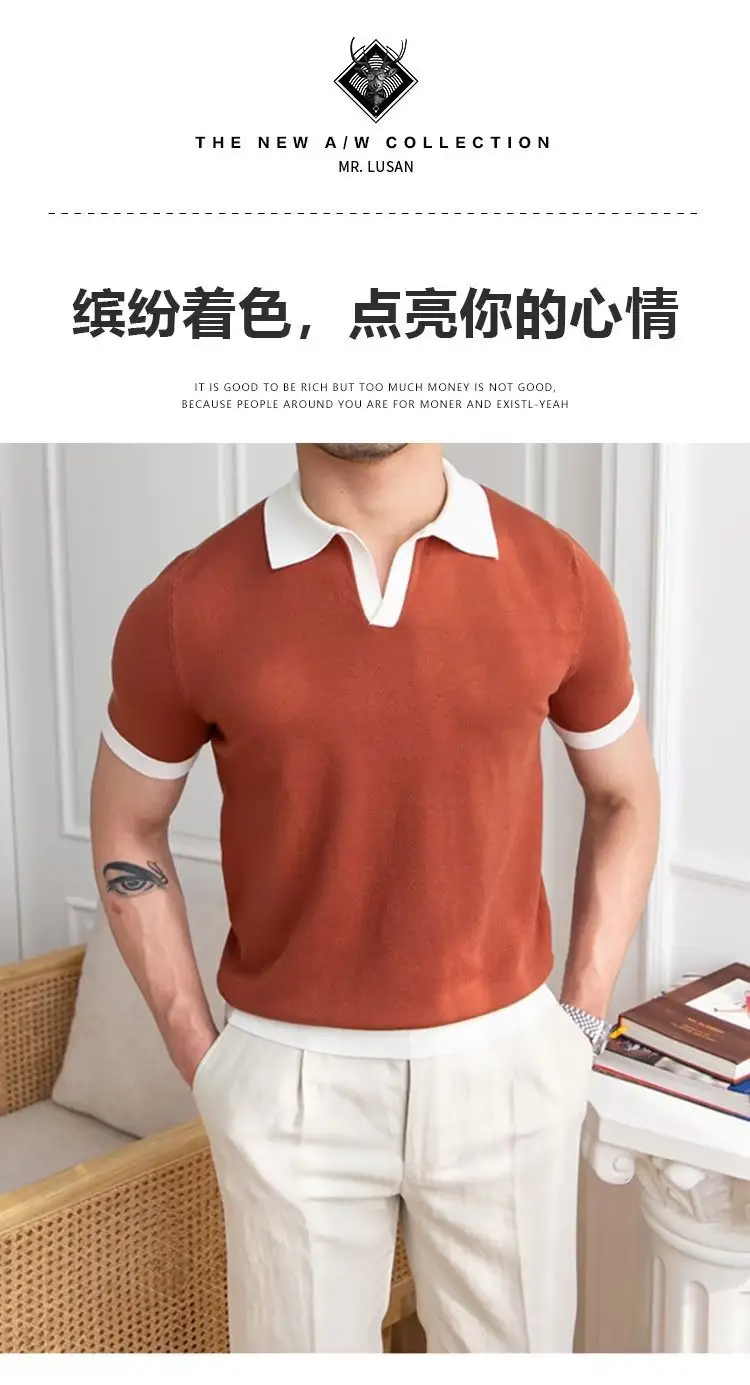 Men's Red Polo Shirt White Pants 2025 Summer — feature 2