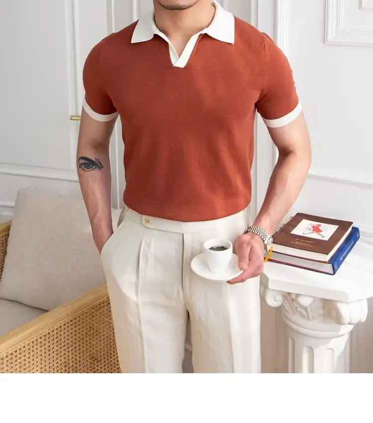 Men's Red Polo Shirt White Pants 2025 Summer — feature 22