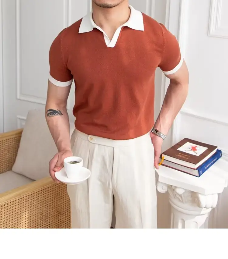 Men's Red Polo Shirt White Pants 2025 Summer — feature 23