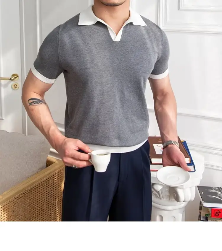 Men's Red Polo Shirt White Pants 2025 Summer — feature 34