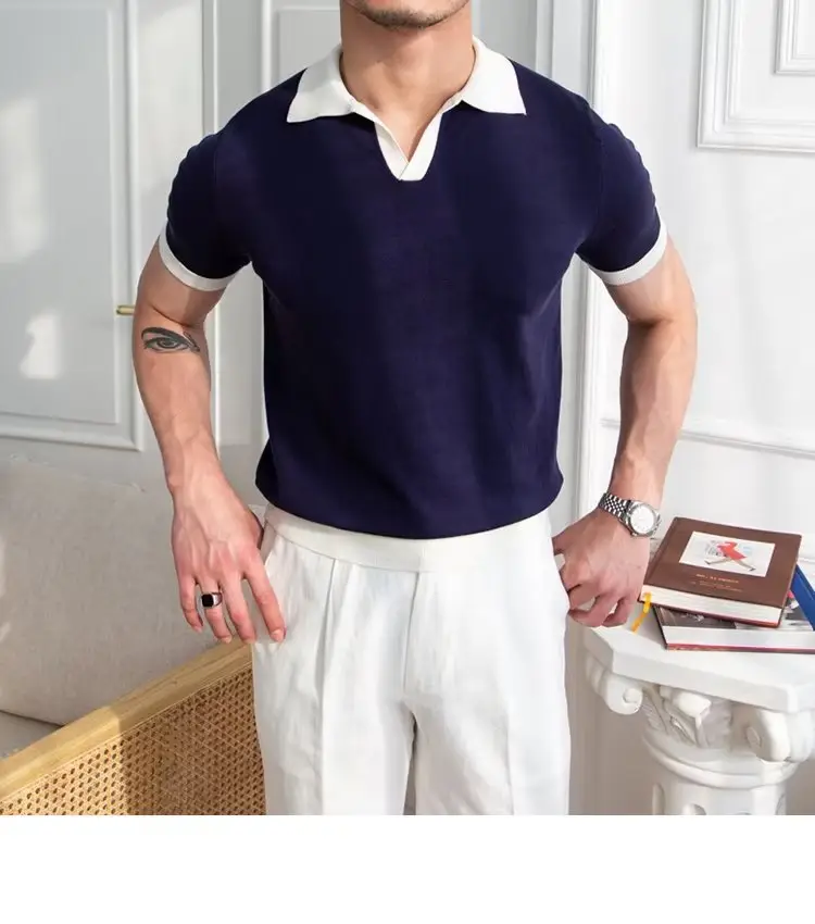 Men's Red Polo Shirt White Pants 2025 Summer — feature 43