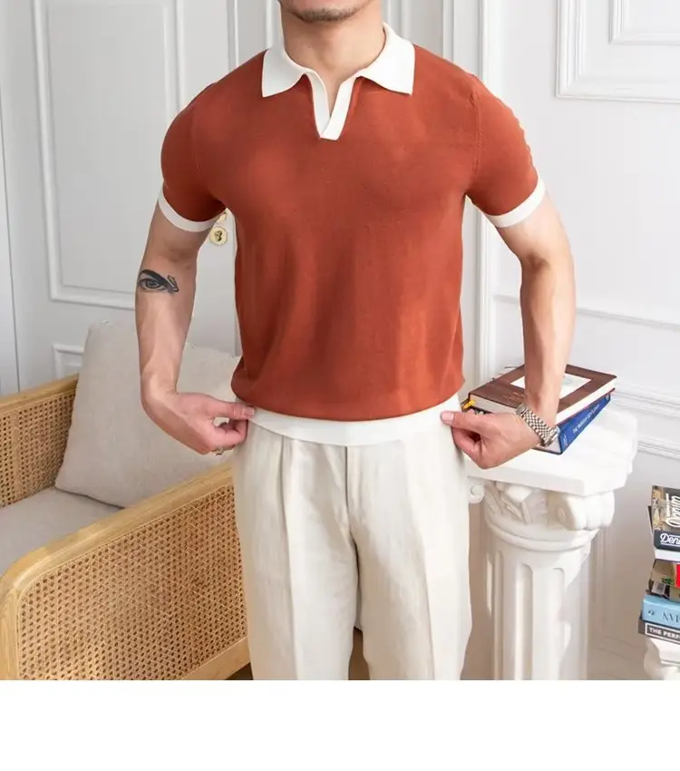 Men's Red Polo Shirt White Pants 2025 Summer — feature 7
