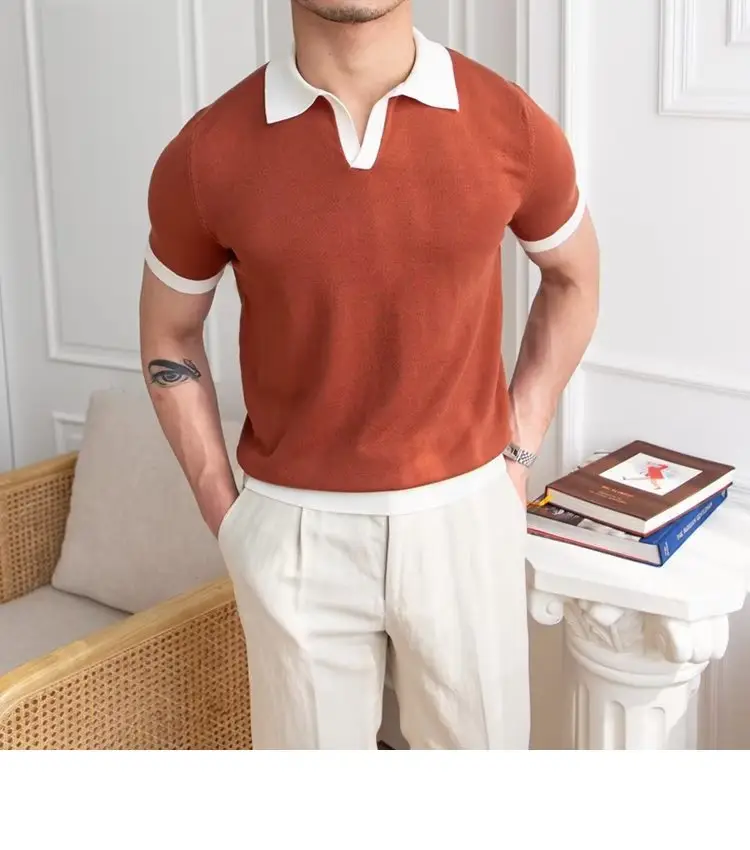 Men's Red Polo Shirt White Pants 2025 Summer — feature 8