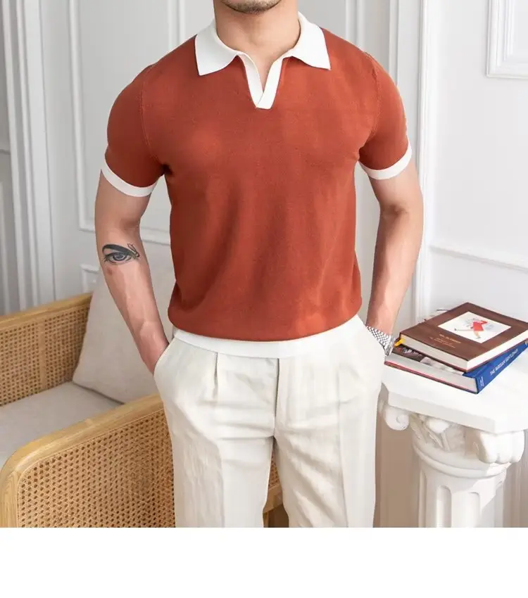 Men's Red Polo Shirt White Pants 2025 Summer — feature 9