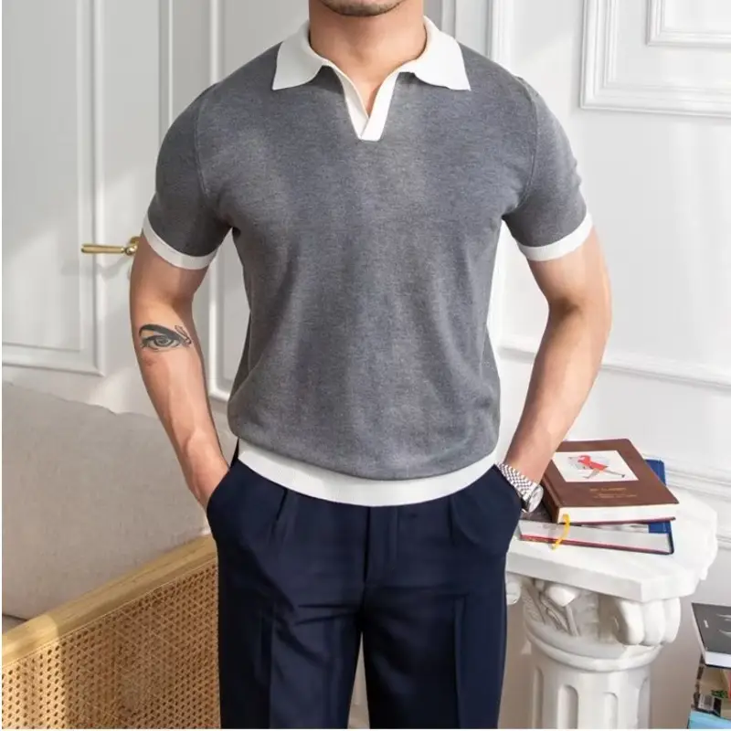 Men's Red Polo Shirt White Pants 2025 Summer - Image 2