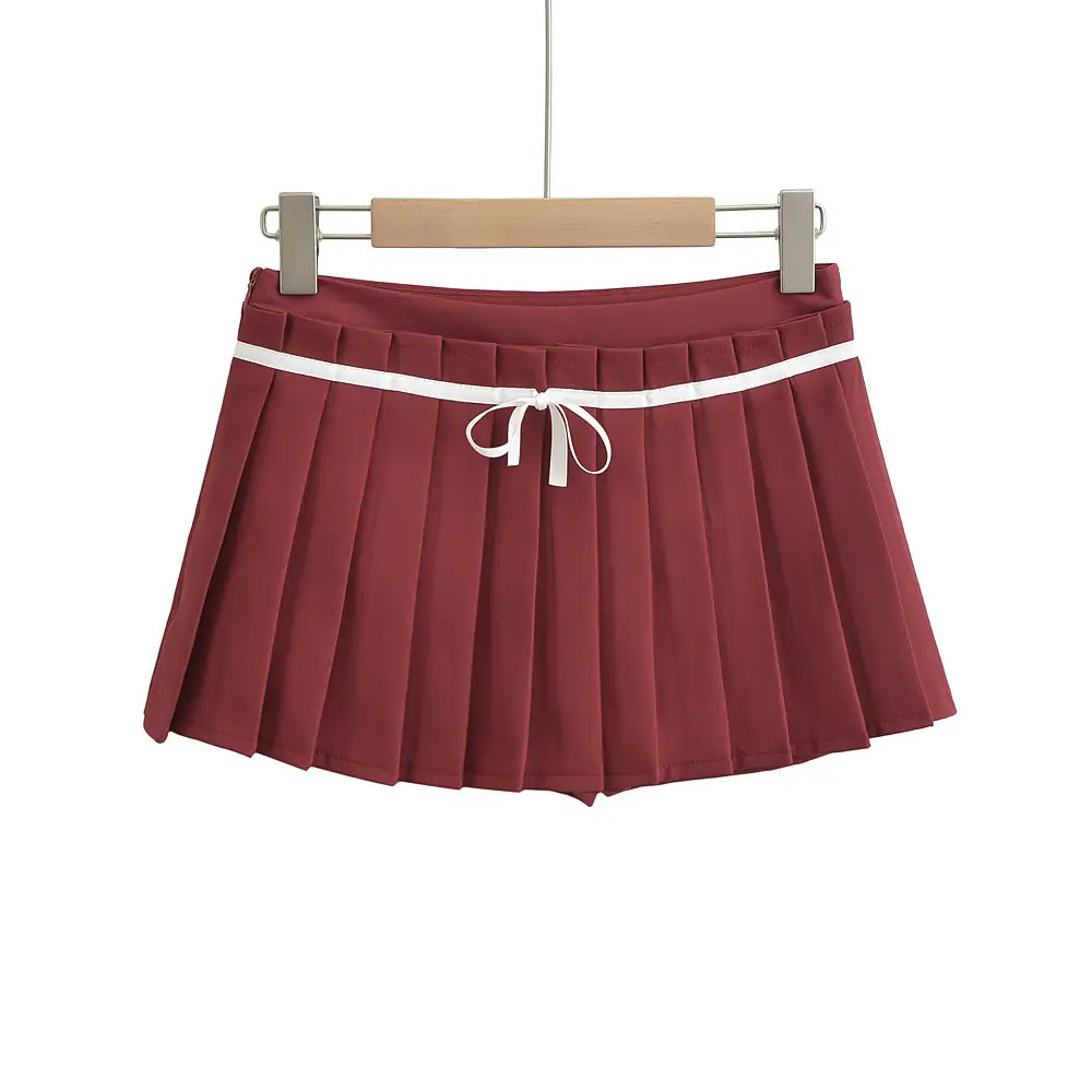 Girls' Bow Pleated Skirt Maroon 2023 - Image 6
