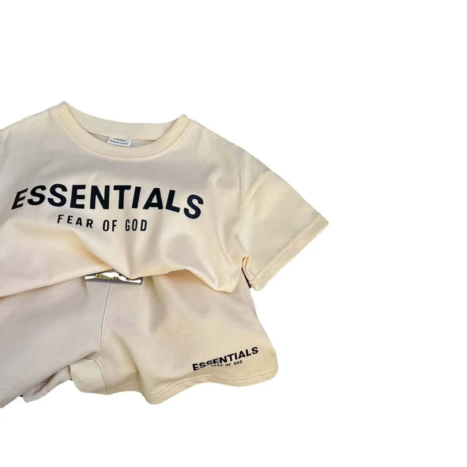 Boy's Letter Print Shorts Set Cream