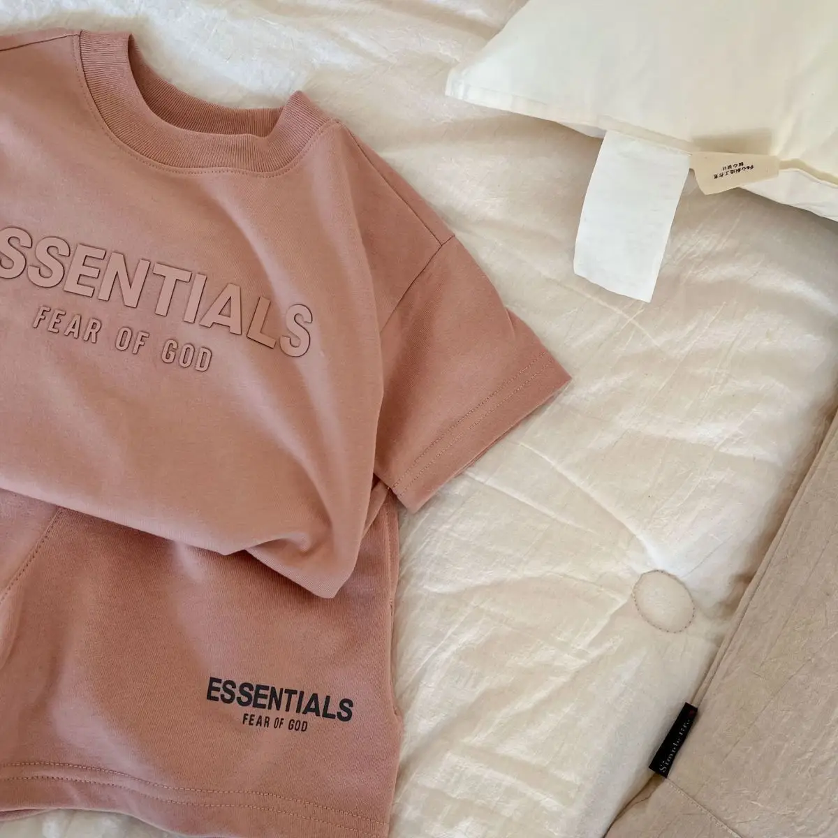 Boy's Letter Print Shorts Set Cream — feature 11