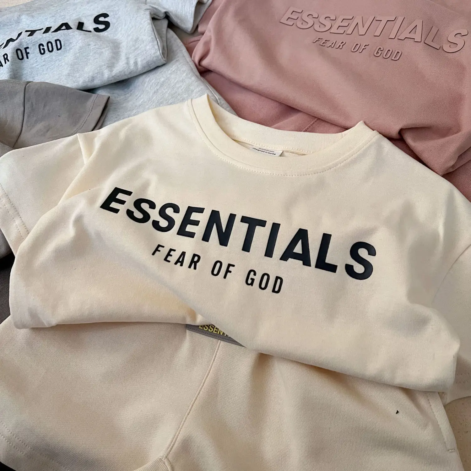 Boy's Letter Print Shorts Set Cream — feature 15