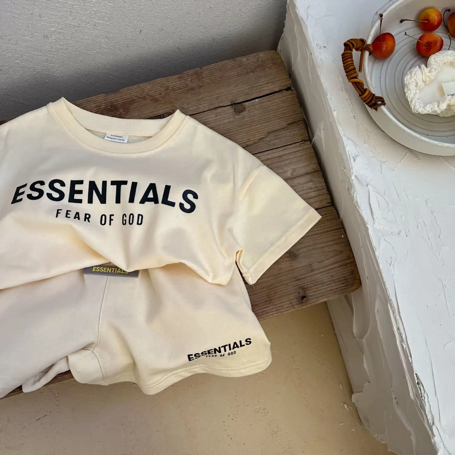 Boy's Letter Print Shorts Set Cream — feature 16