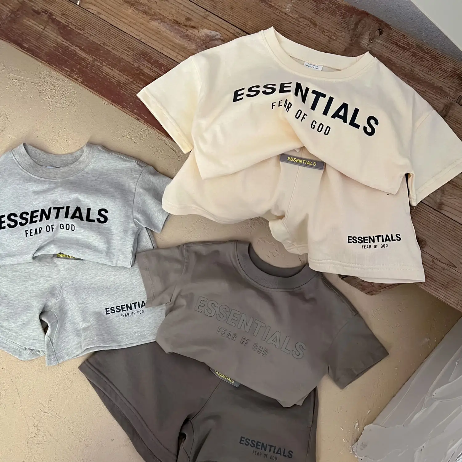 Boy's Letter Print Shorts Set Cream — feature 17
