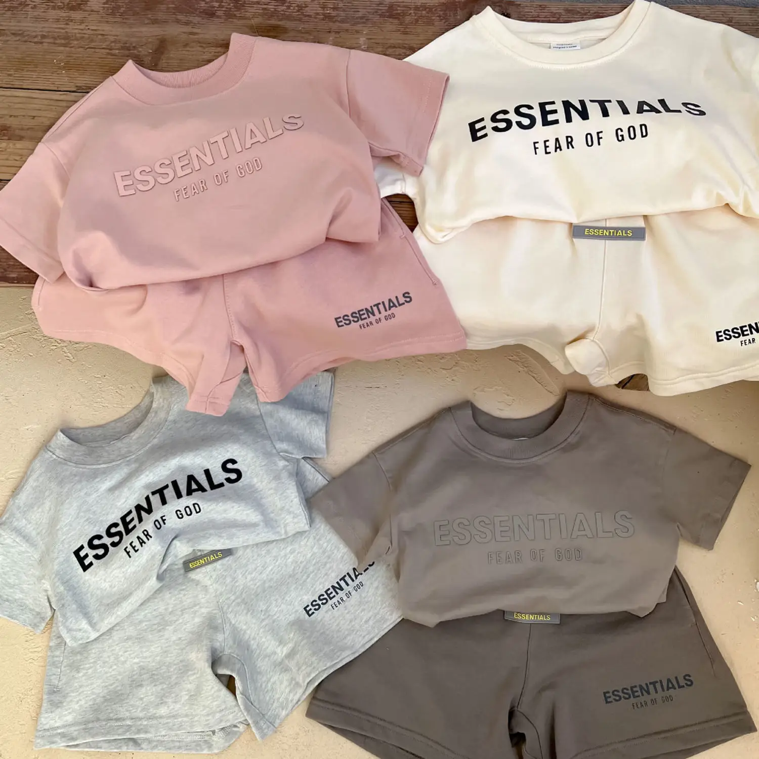 Boy's Letter Print Shorts Set Cream