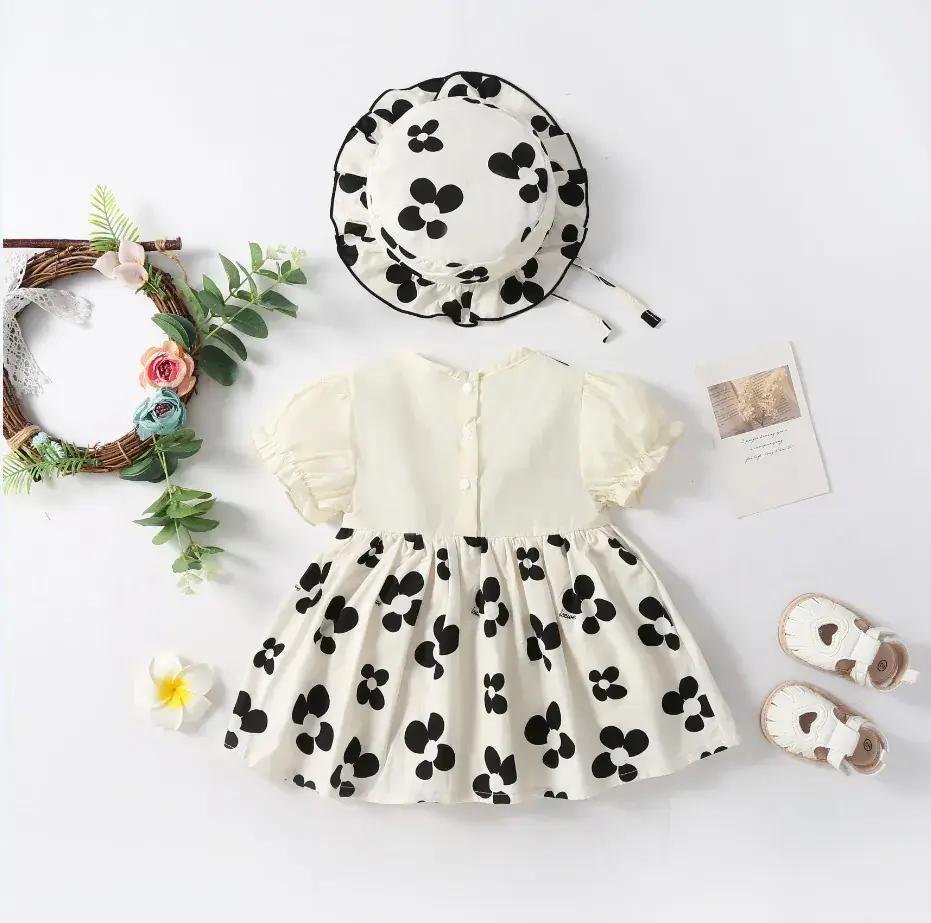 Baby Cow Print Dress with Hat & Shoes Set - Image 3