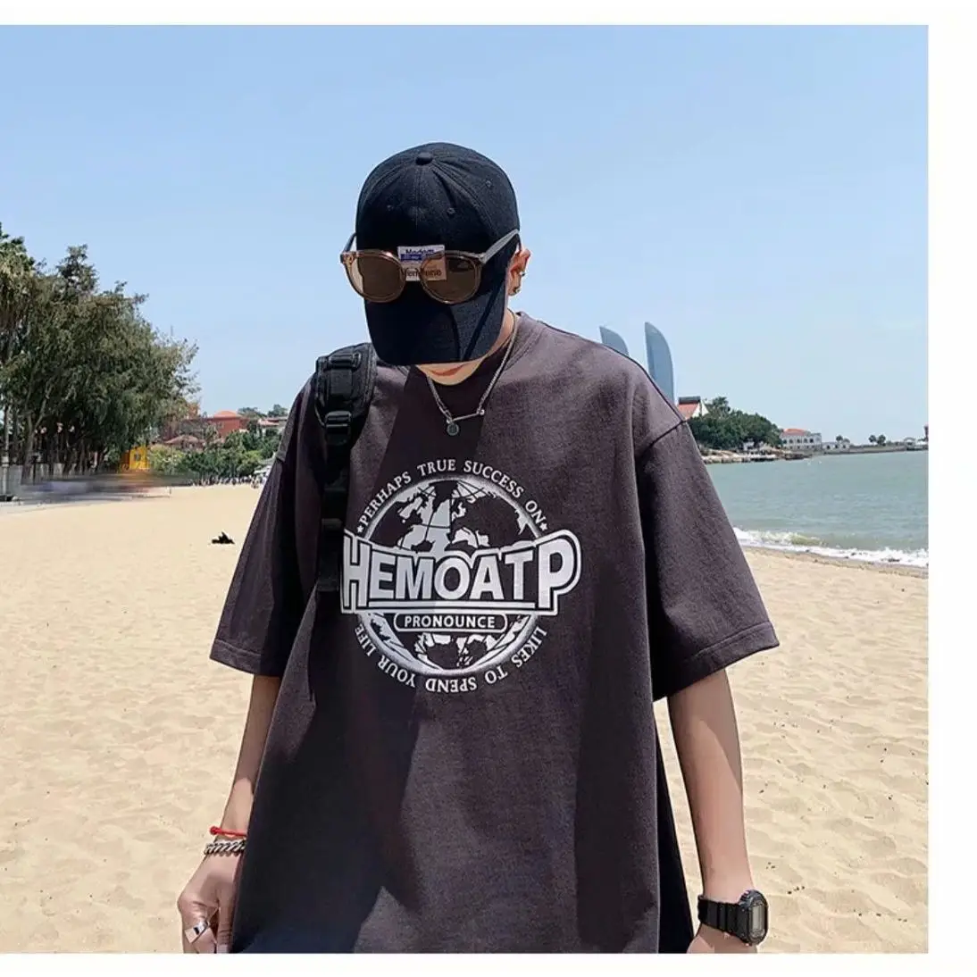Men Cotton Long Sleeve T-Shirt Large Size Beach Wear - Image 8