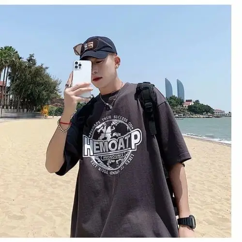 Men Cotton Long Sleeve T-Shirt Large Size Beach Wear - Image 9