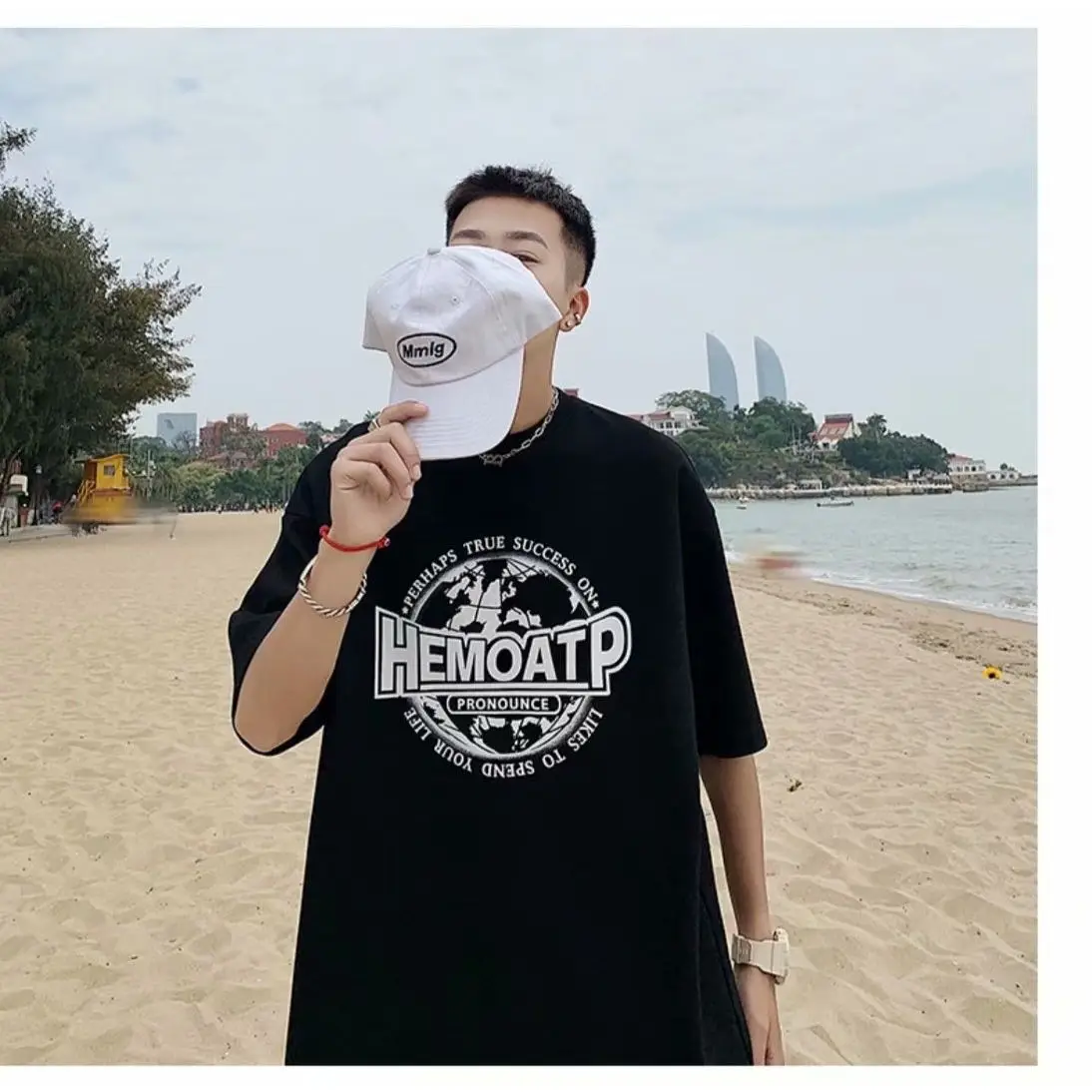 Men Cotton Long Sleeve T-Shirt Large Size Beach Wear - Image 10