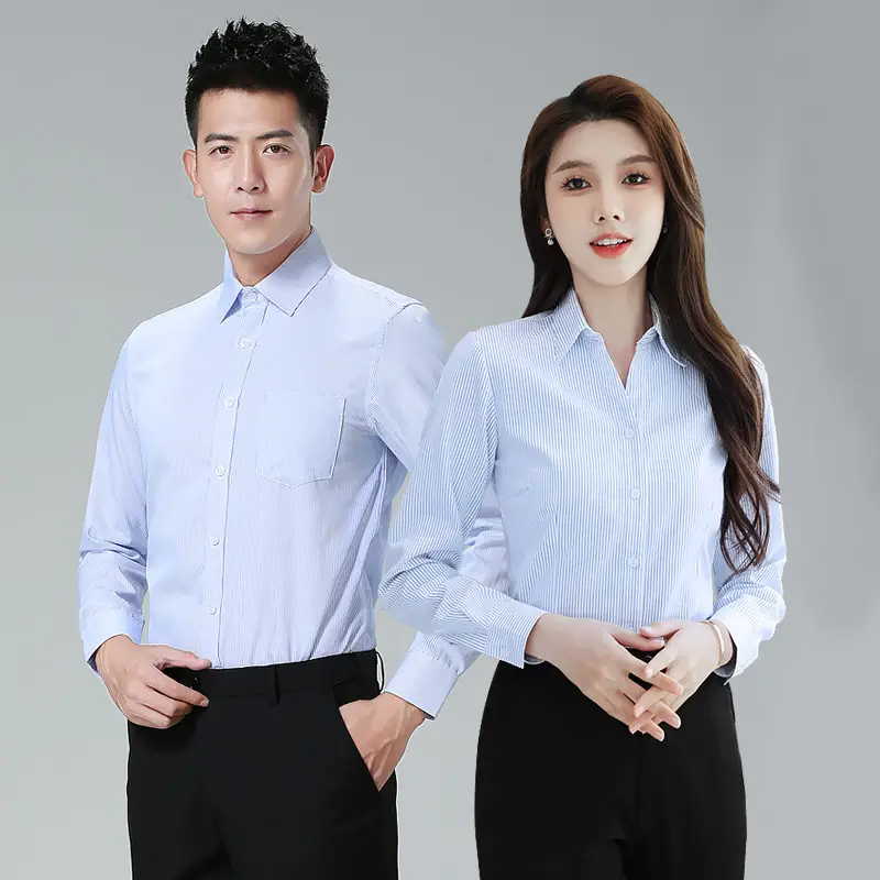Men's Blue Striped Long Sleeve Shirt Wholesale - Image 7