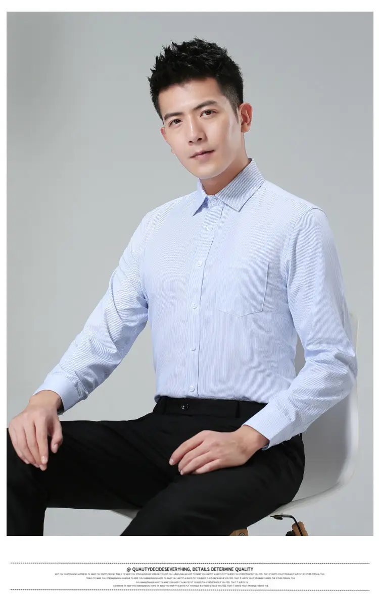 Men's Blue Striped Long Sleeve Shirt Wholesale — feature 10