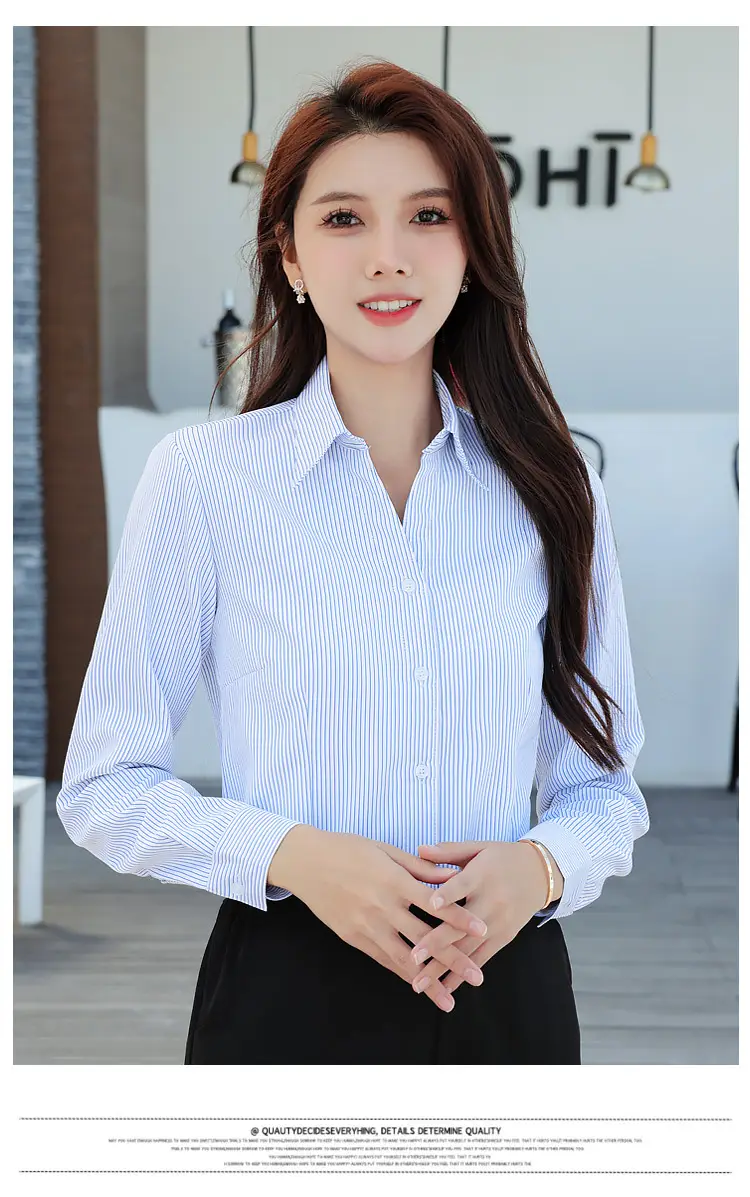 Men's Blue Striped Long Sleeve Shirt Wholesale — feature 11