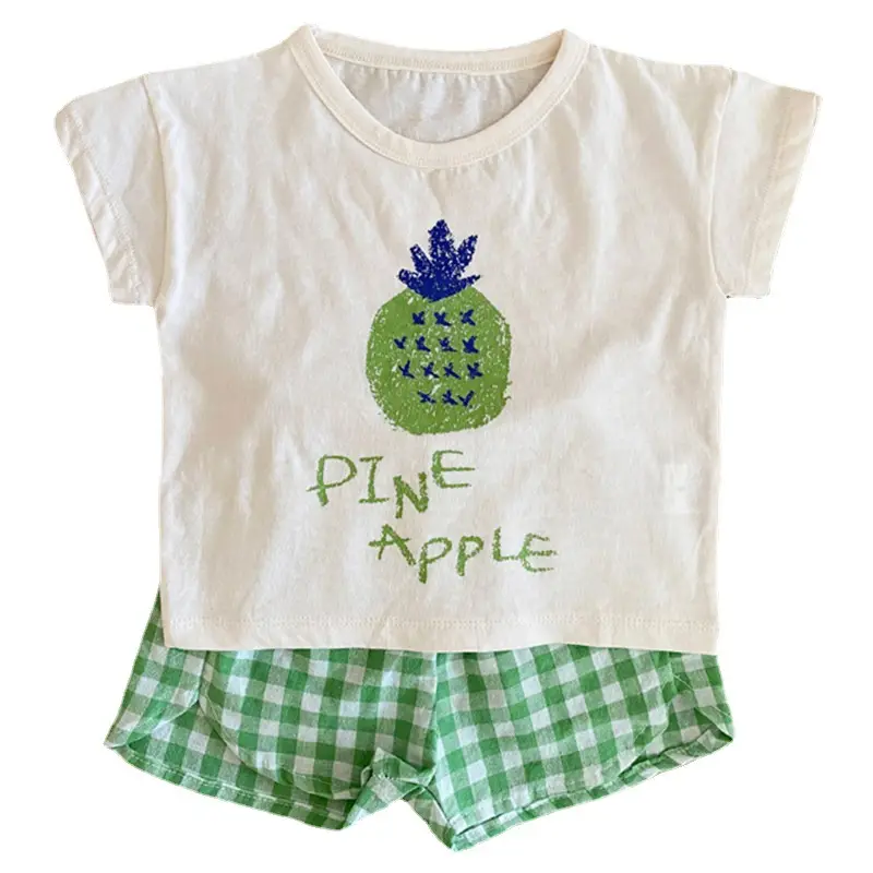 2025 Korean Baby Fruit Apples Cotton Suit Red Checkered Shorts - Image 10