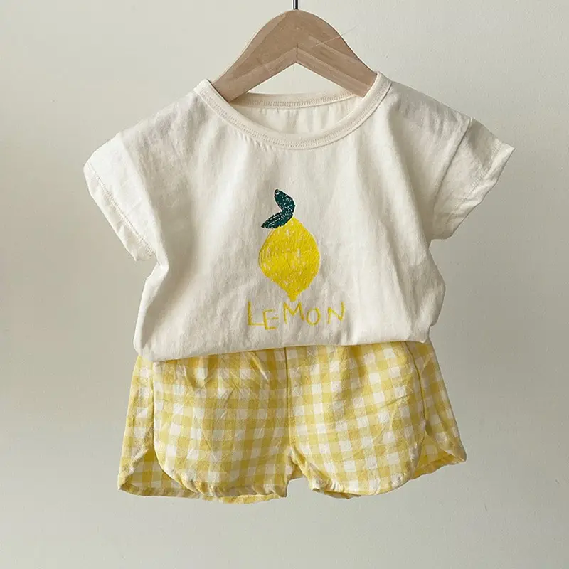 2025 Korean Baby Fruit Apples Cotton Suit Red Checkered Shorts — feature 11