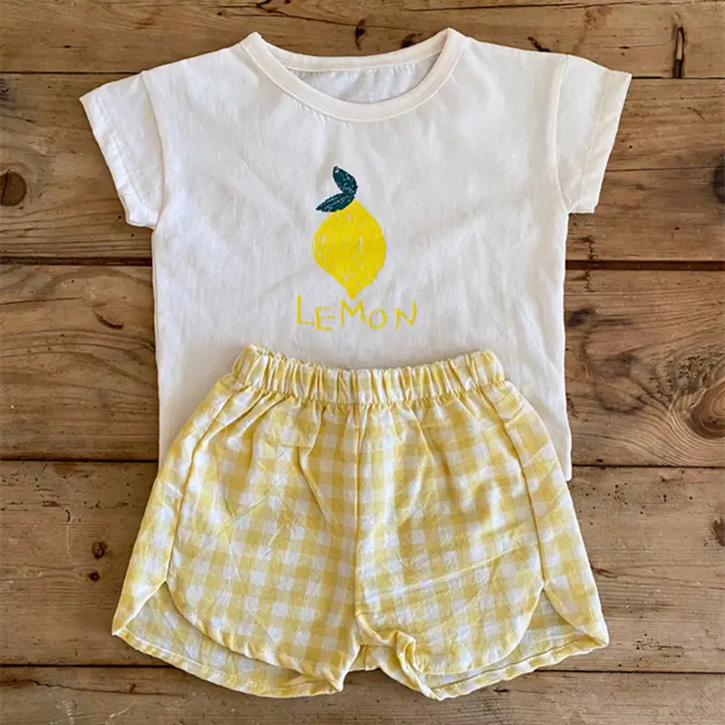2025 Korean Baby Fruit Apples Cotton Suit Red Checkered Shorts — feature 8